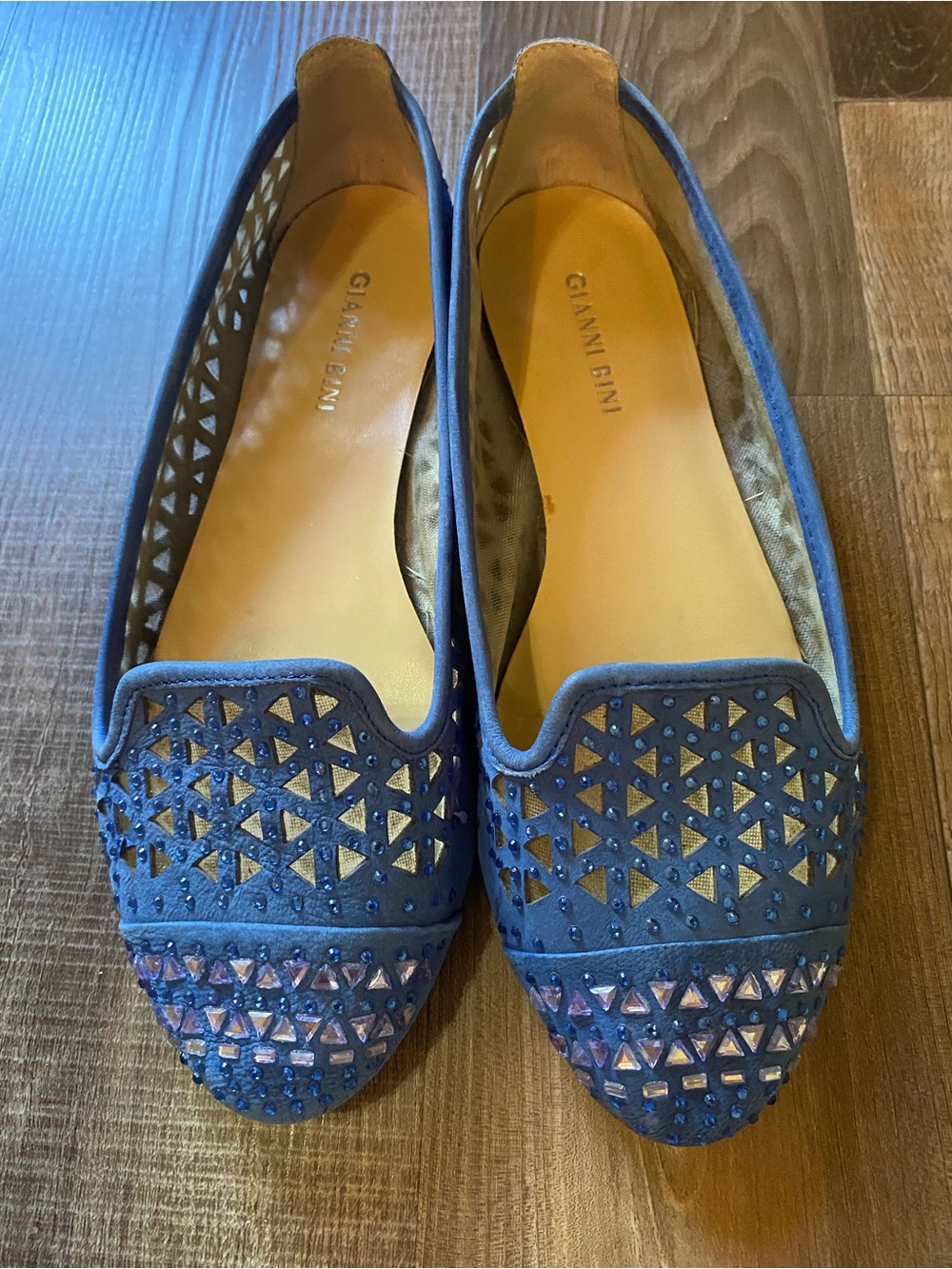 Gianni Bini Blue Studded Cutout Slip-On Flats